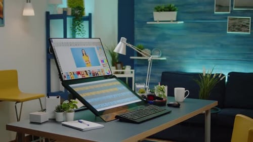 Empty Photography Studio with Retouching Software