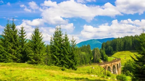 Paisagem de montanha de verão com o trem