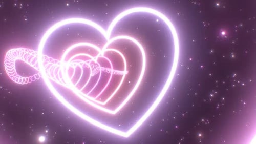 Pretty Pink Love Heart Tunnel Curved Path Beautiful Neon Glow Lights