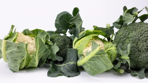 Fresh Broccoli and Cauliflower on White Background