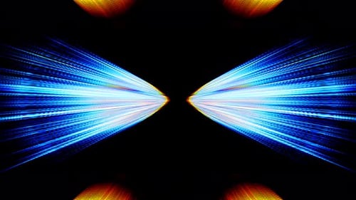 Wellen mit Streifen, bunte Lichtpunkte, die im Kreis leuchten, auf schwarzem Hintergrund