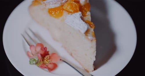 Delicious Cake Slice on Plate with Flower