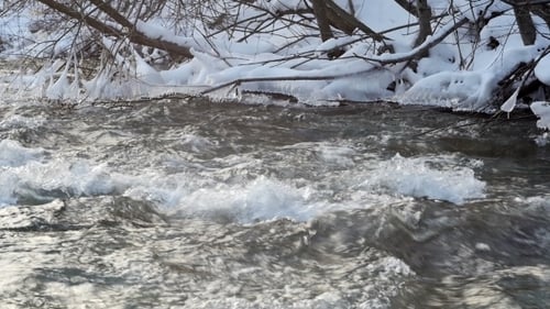 River In Snowy Forest