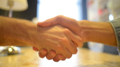 Business Handshake Agreement in Bright Office