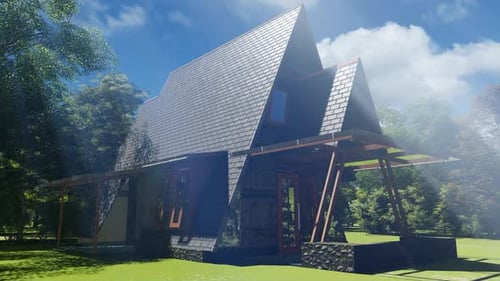 3D Animated Modern A-Frame House Design in Natural Setting