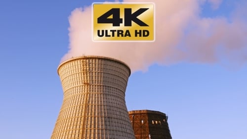 Water Cooling Tower Stack Smoke Over Blue Sky