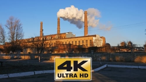 Factory Plant Smoke Stack Over Blue Sky Background