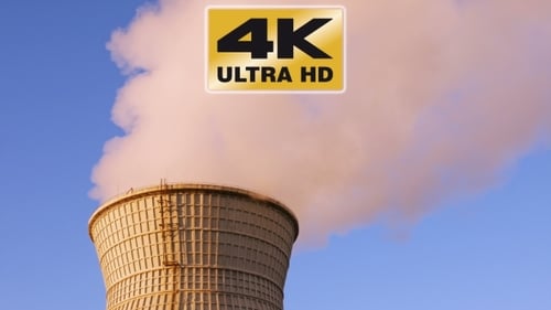 Water Cooling Tower Stack Smoke Over Blue Sky