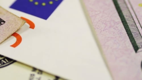 Dollars And Euro Banknotes Rotate