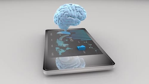 3D Brain Animated with Digital Data and Technology Tablet