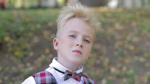 Teen boy of European appearance close up. A boy with blond hair