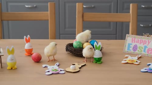 Cute Easter Chicks with Springtime Decorations