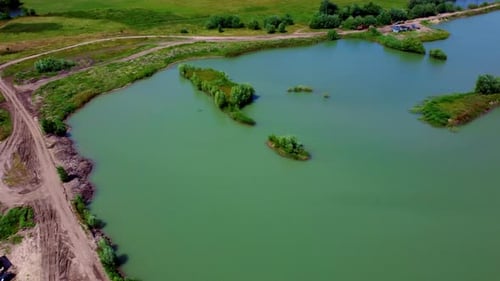 Panoramic View of the Blue Lake on a Sunny Summer Day