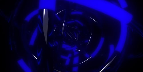 Futuristic Blue Neon Glowing Geometric Tunnel Loop Background