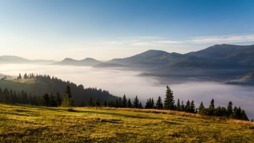 Foggy Mountain Landscape. Nature. Fog Clouds.