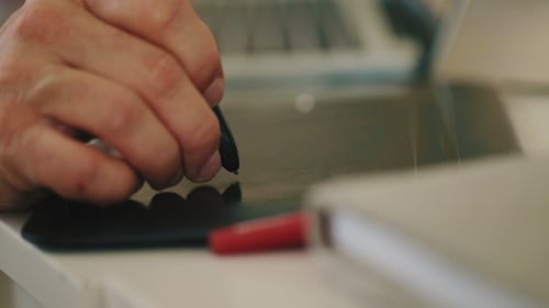 Stylus On Tablet Close Up At Workplace