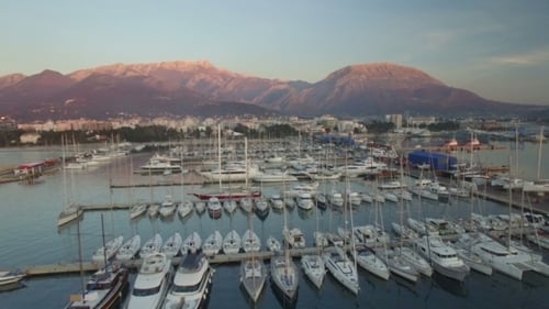 Aerial View Of Port In Bar City At Sunset