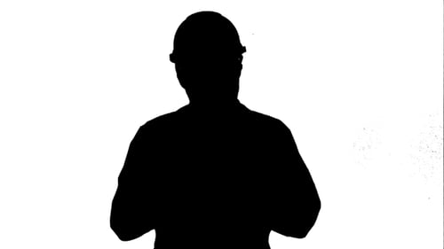 Silhouette Construction Worker On Building Site Talking To Camera Track Matte.
