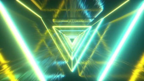 Neon Glowing Triangular Tunnel Loop for Futuristic Backgrounds