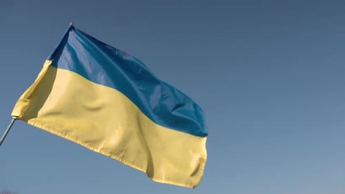 Ukrainian Flag Waving in the Wind
