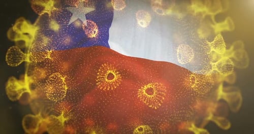 Chile Flag With Coronavirus Microbe Centered