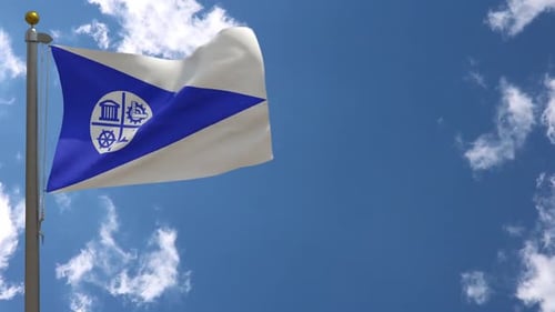 Greensboro North Carolina City Flag Realistic Waving Against Sky