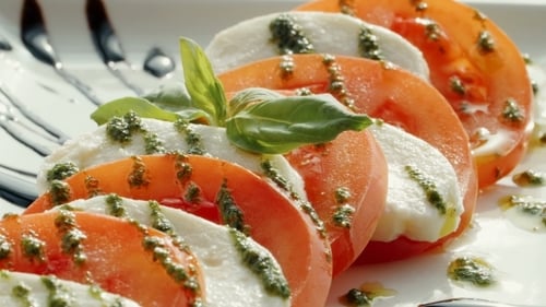 Cooking Salad Of Mozzarella, Tomato, Greens