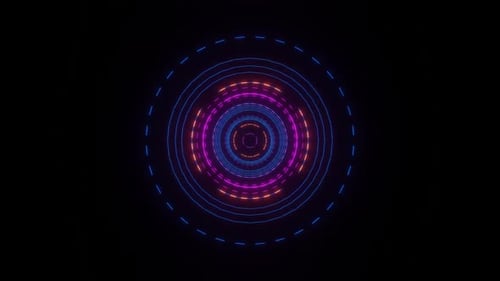 Endless futuristic space tunnel with neon lights.. Multicolored motion graphics