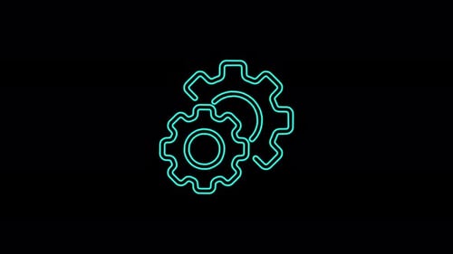 Neon Line Art Gears Icon Drawing Animation