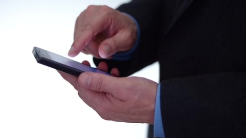 Adult Using Smartphone Touchscreen, Close Up