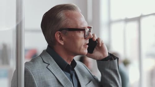 Professional Businessman Talking on Cell Phone in Office