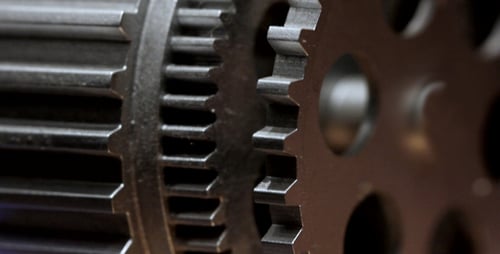 Rotating Gears Machine Part Mechanism Close Up