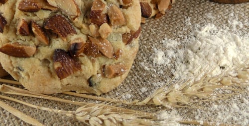 Almond Cookies with Wheat Stalks Close Up