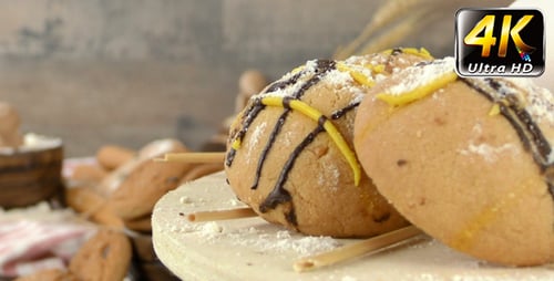 Decorated Shortbread Cookies on a Wooden Turntable