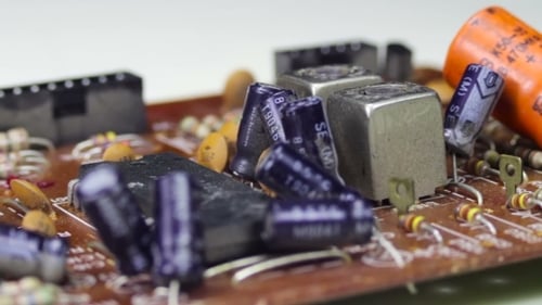 Electronic Components on a Detailed Circuit Board