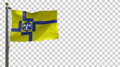 Waving Acadiana Flag on Pole with Alpha Channel