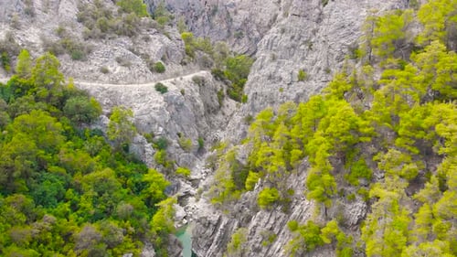 Flying Among Rocky Mountains in a Deep Prehistoric Gorge