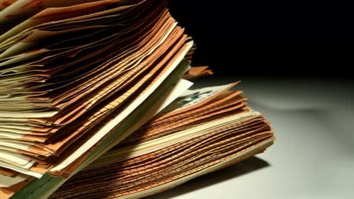 Close Up of Stacked Euro Banknotes