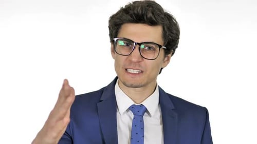 Young Adult Speaking Assertively Close Up On White Background