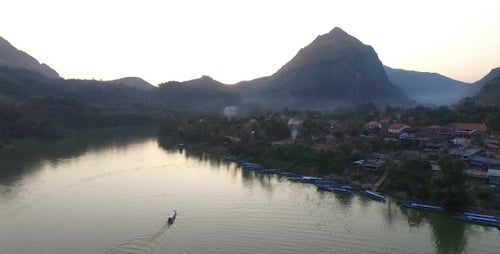 Boat On River Sunset