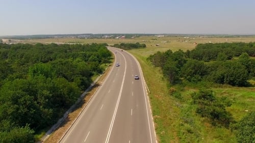 Aerial View of Cars on a Rural Highway