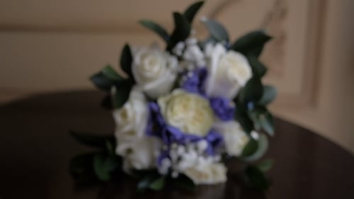 Wedding Bouquet of White and Purple Roses