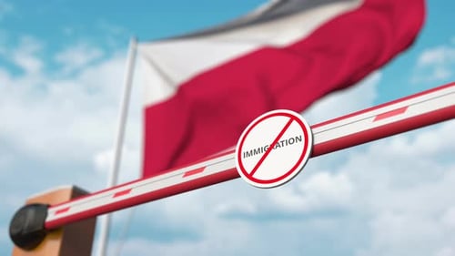 No Immigration Barrier Opening with Waving National Flag