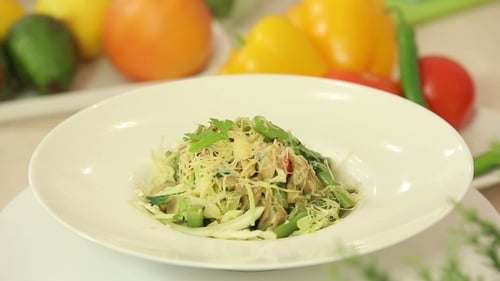 Rotating Plate of Fresh Vegetable Salad