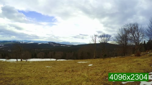 Última nieve en las montañas boscosas