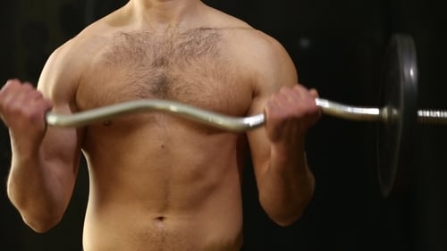 Man Lifting Barbell Biceps Coaching