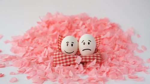 Eggs with Drawn Faces on Checkered Blanket