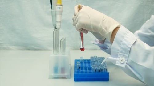 Lab Scientist Working With Pipette and Test Tubes