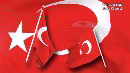 Waving Turkish Flags Animation with Alpha Channel