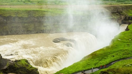 Water Spray From The Waterfall Climb Up Gullfoss, Iceland